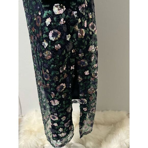 Aura Beyond Fiercer navy blue sequin long sleeve side slit midi dress M - Picture 5 of 16